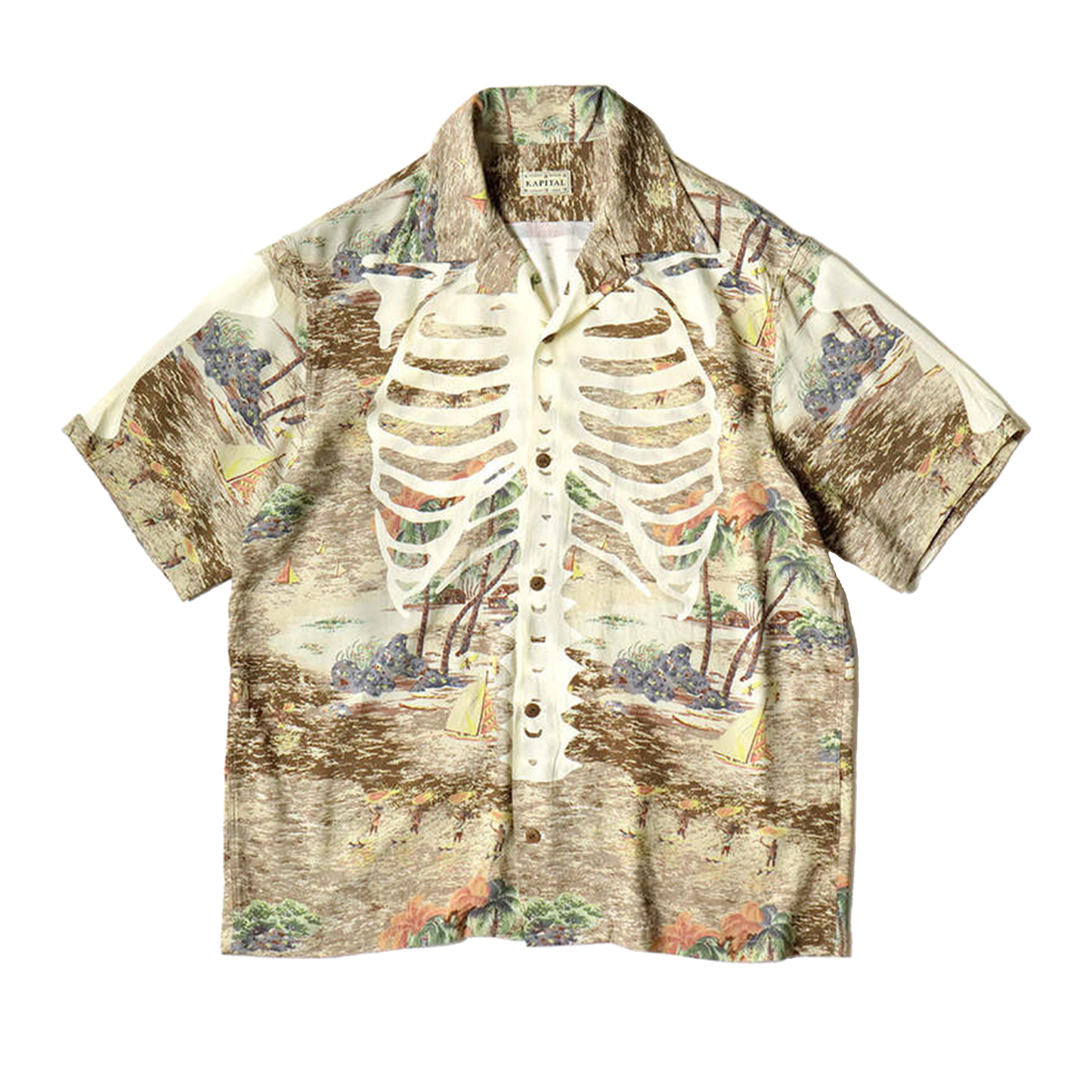 KAPITAL Rayon KAMEKAMEHA BONE Aloha Shirt 'BROWN'