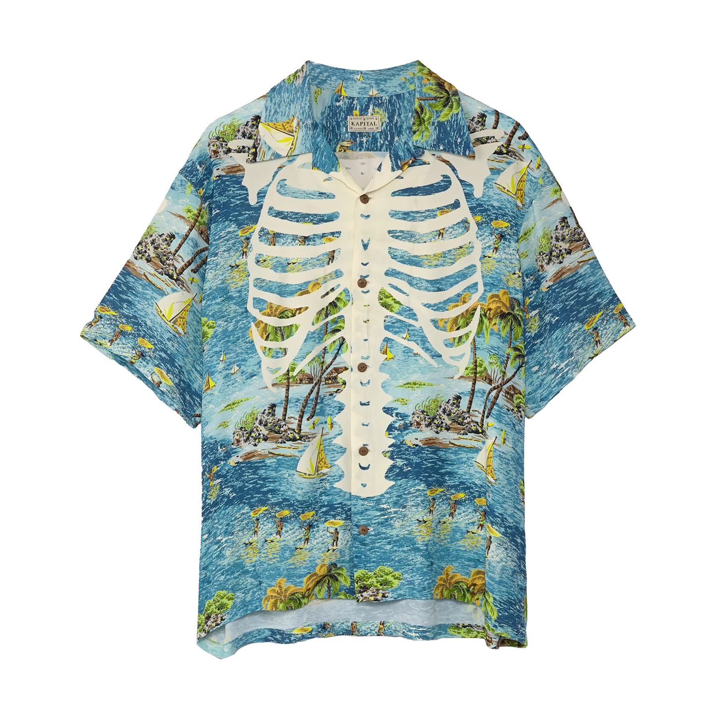KAPITAL Rayon KAMEKAMEHA BONE Aloha Shirt 'BLUE'