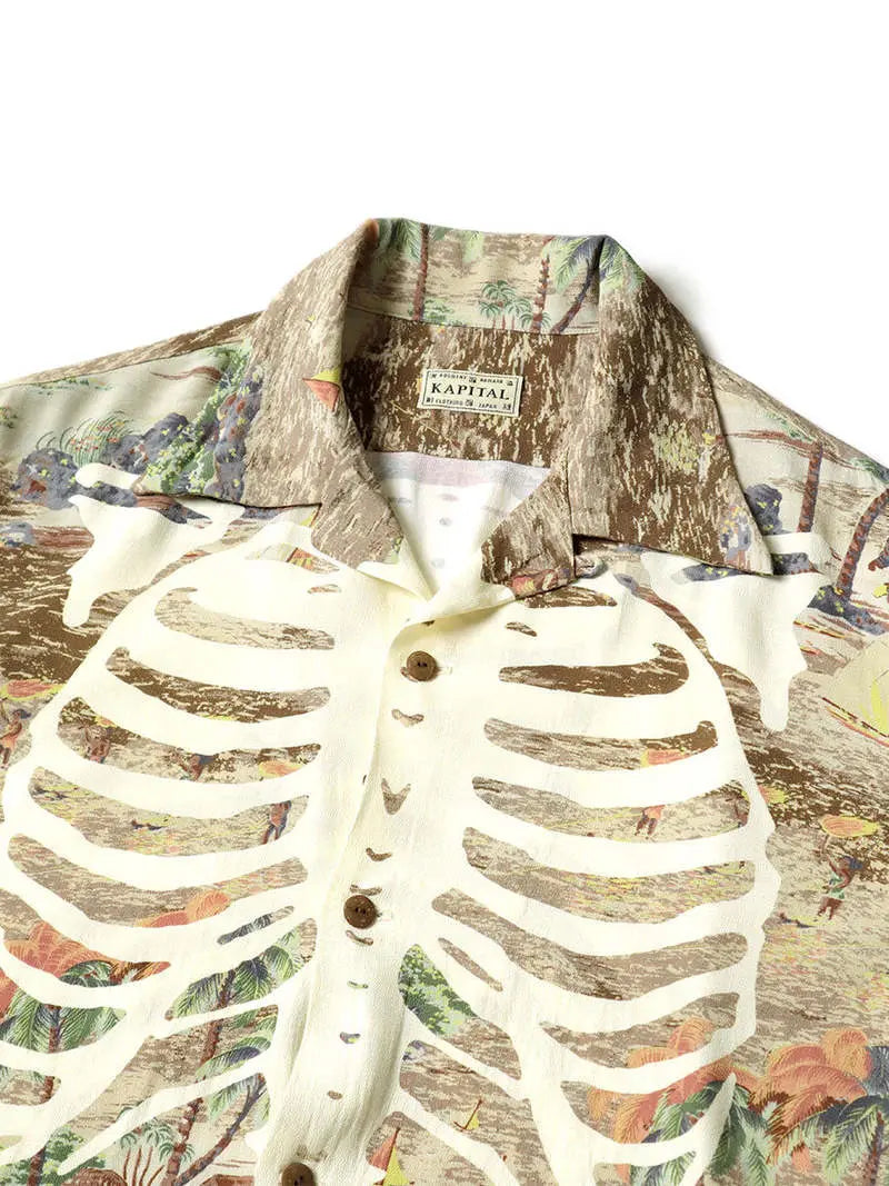 KAPITAL Rayon KAMEKAMEHA BONE Aloha Shirt 'BROWN' Kapital