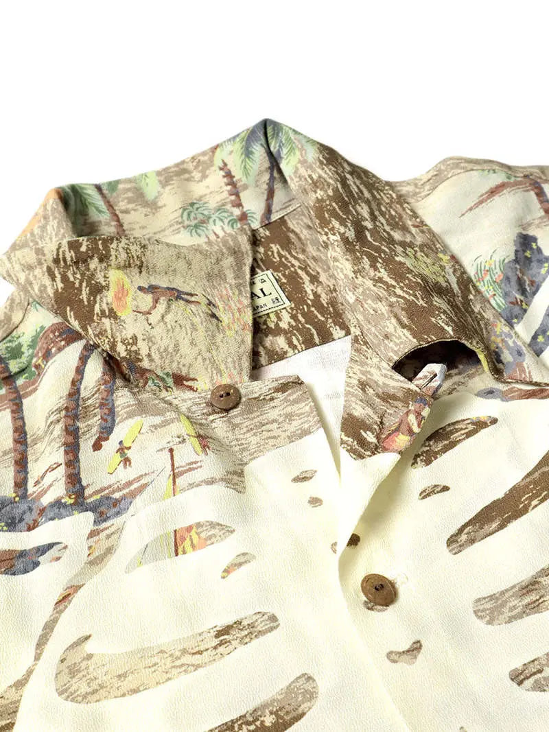 KAPITAL Rayon KAMEKAMEHA BONE Aloha Shirt 'BROWN' Kapital