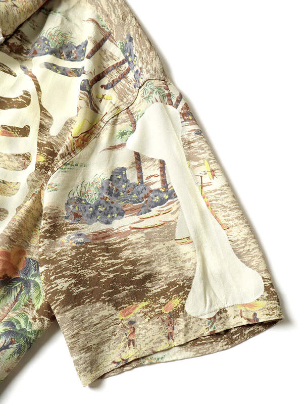 KAPITAL Rayon KAMEKAMEHA BONE Aloha Shirt 'BROWN'