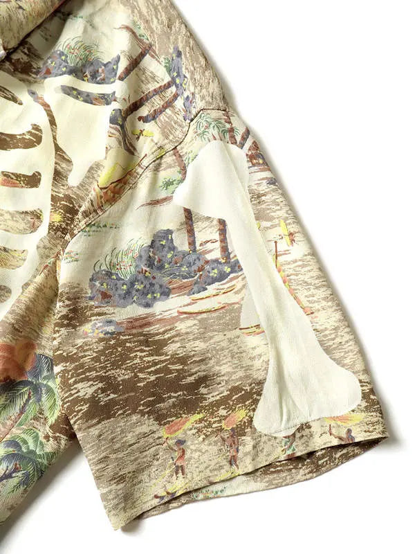 KAPITAL Rayon KAMEKAMEHA BONE Aloha Shirt 'BROWN' Kapital