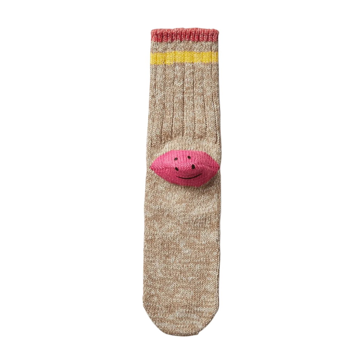 KAPITAL 60 YARNS IVY RAINBOWY HAPPY HEEL-HOLD SOCKS 'BEIGExPINK'