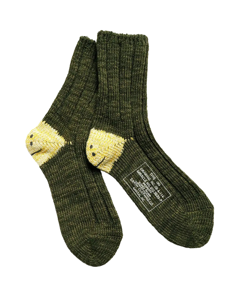 KAPITAL 56 Yarns MA-1 RAINBOWY HAPPY HEEL Socks 'Khaki' Kapital