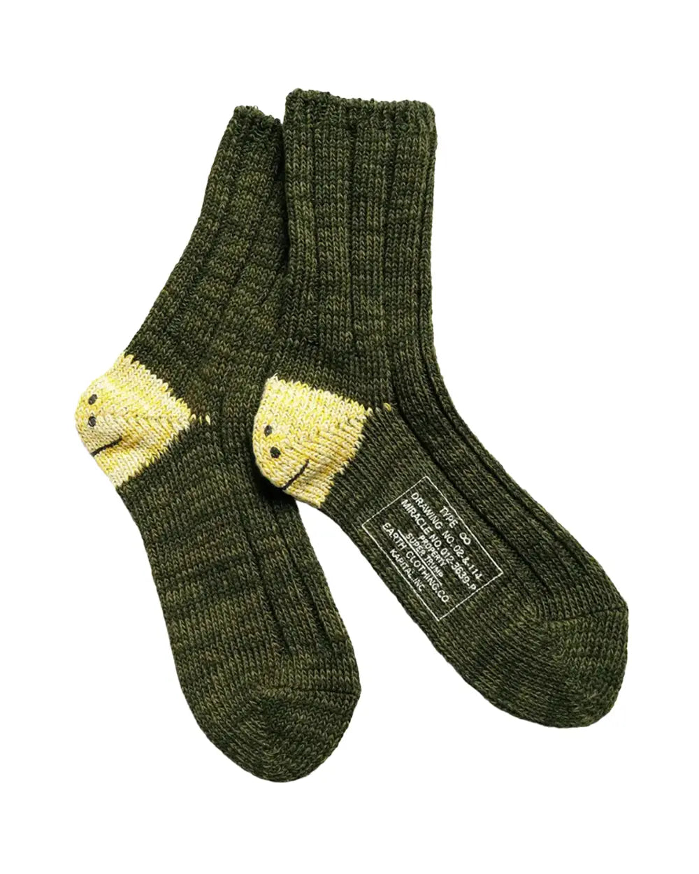 KAPITAL 56 Yarns MA-1 RAINBOWY HAPPY HEEL Socks 'Khaki' Kapital