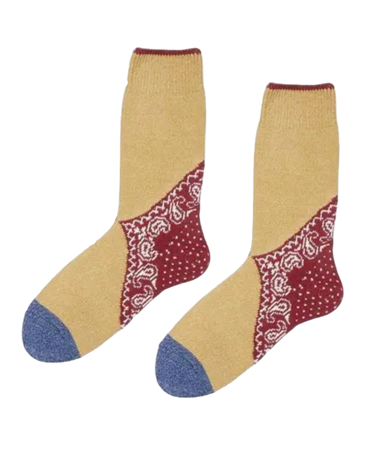 KAPITAL 96 Yarns Heel Paisley Bandana Socks 'RED' Kapital