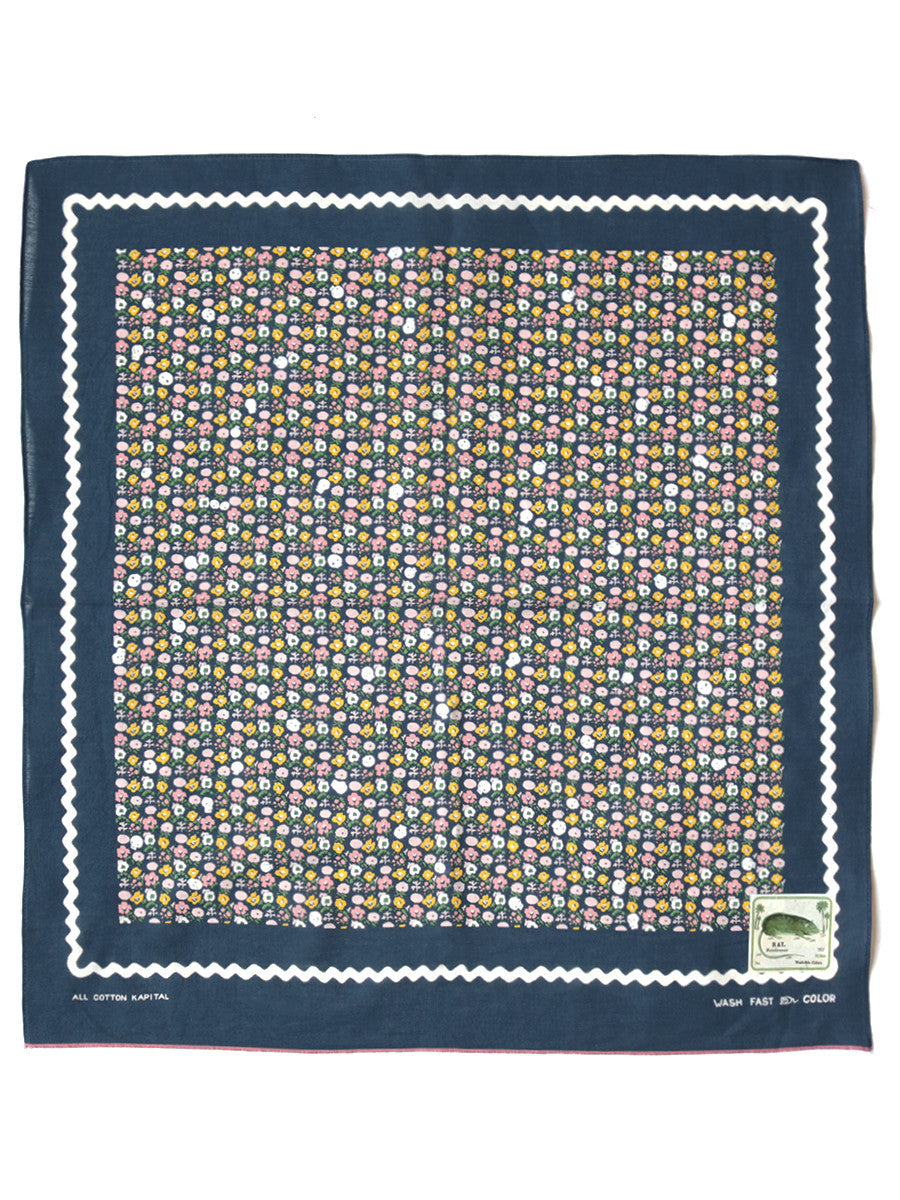 KAPITAL FASTCOLOR SELVEDGE BANDANNA (SKULL & FLOWER) 'NAVY'