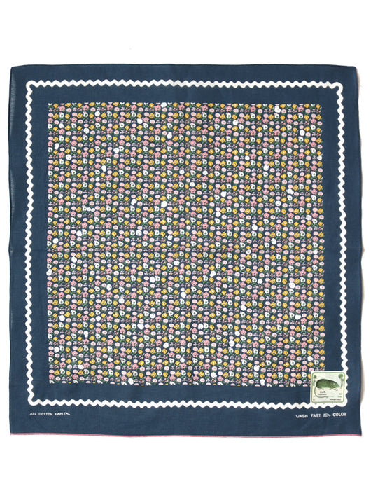 KAPITAL FASTCOLOR SELVEDGE BANDANNA (SKULL & FLOWER) 'NAVY'