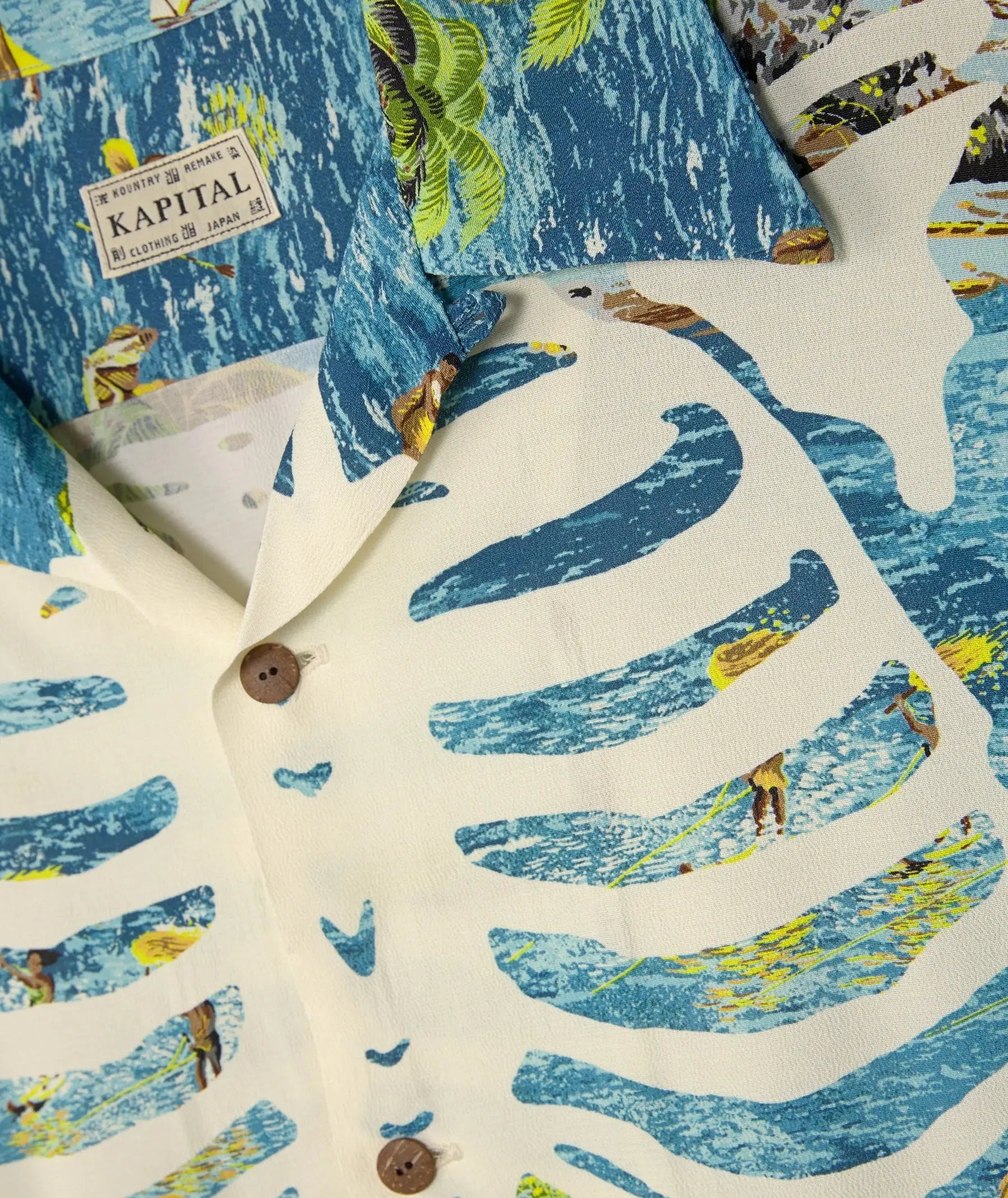 KAPITAL Rayon KAMEKAMEHA BONE Aloha Shirt 'BLUE' Kapital