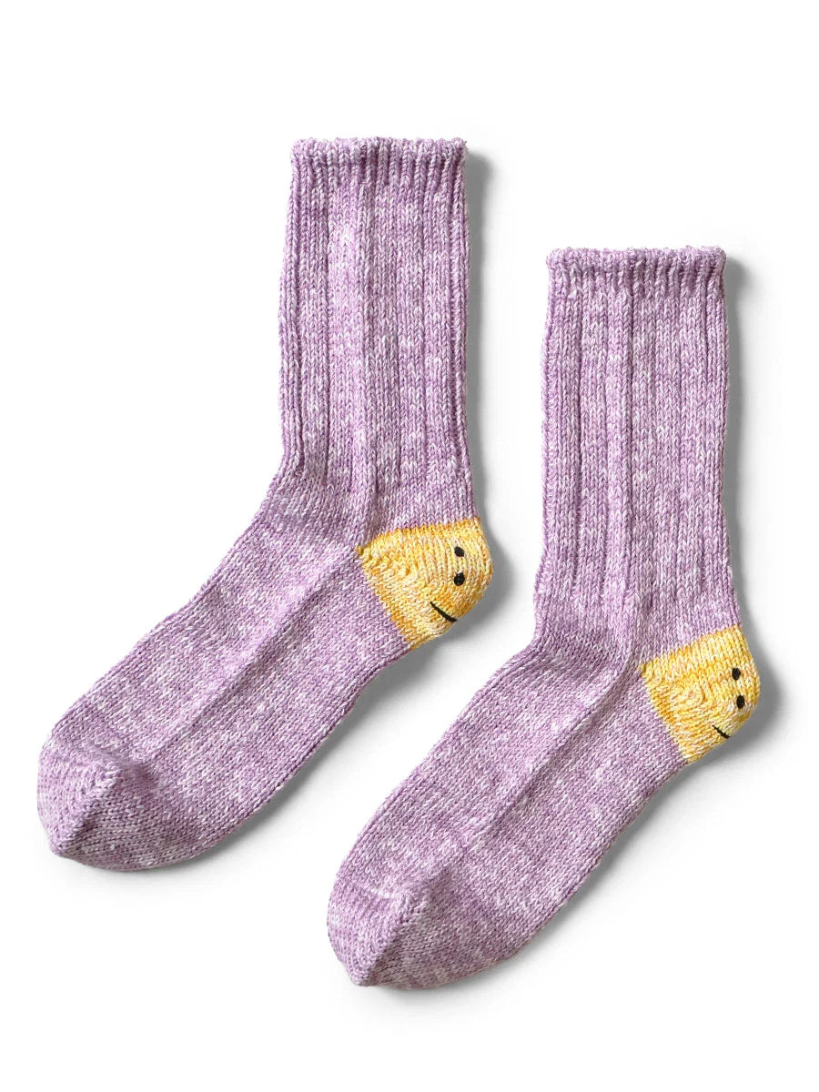 KAPITAL 60 YARNS IVY RAINBOWY HAPPY HEEL-HOLD SOCKS 'PURPLExGREEN'