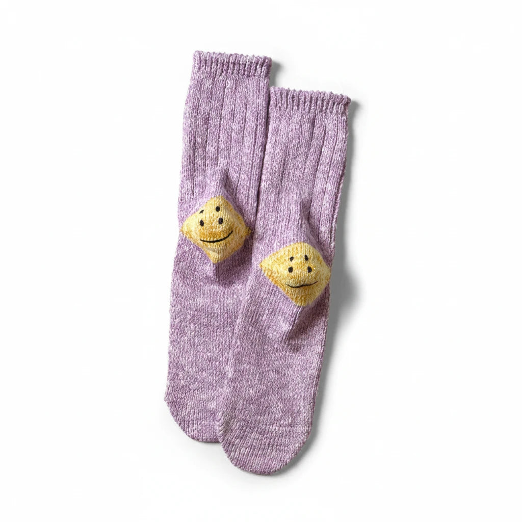 KAPITAL 60 YARNS IVY RAINBOWY HAPPY HEEL-HOLD SOCKS 'PURPLExGREEN'