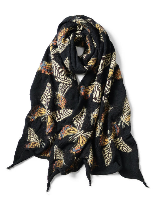 KAPITAL Fulling Wool Scarf BUTTERFLY 'Black'