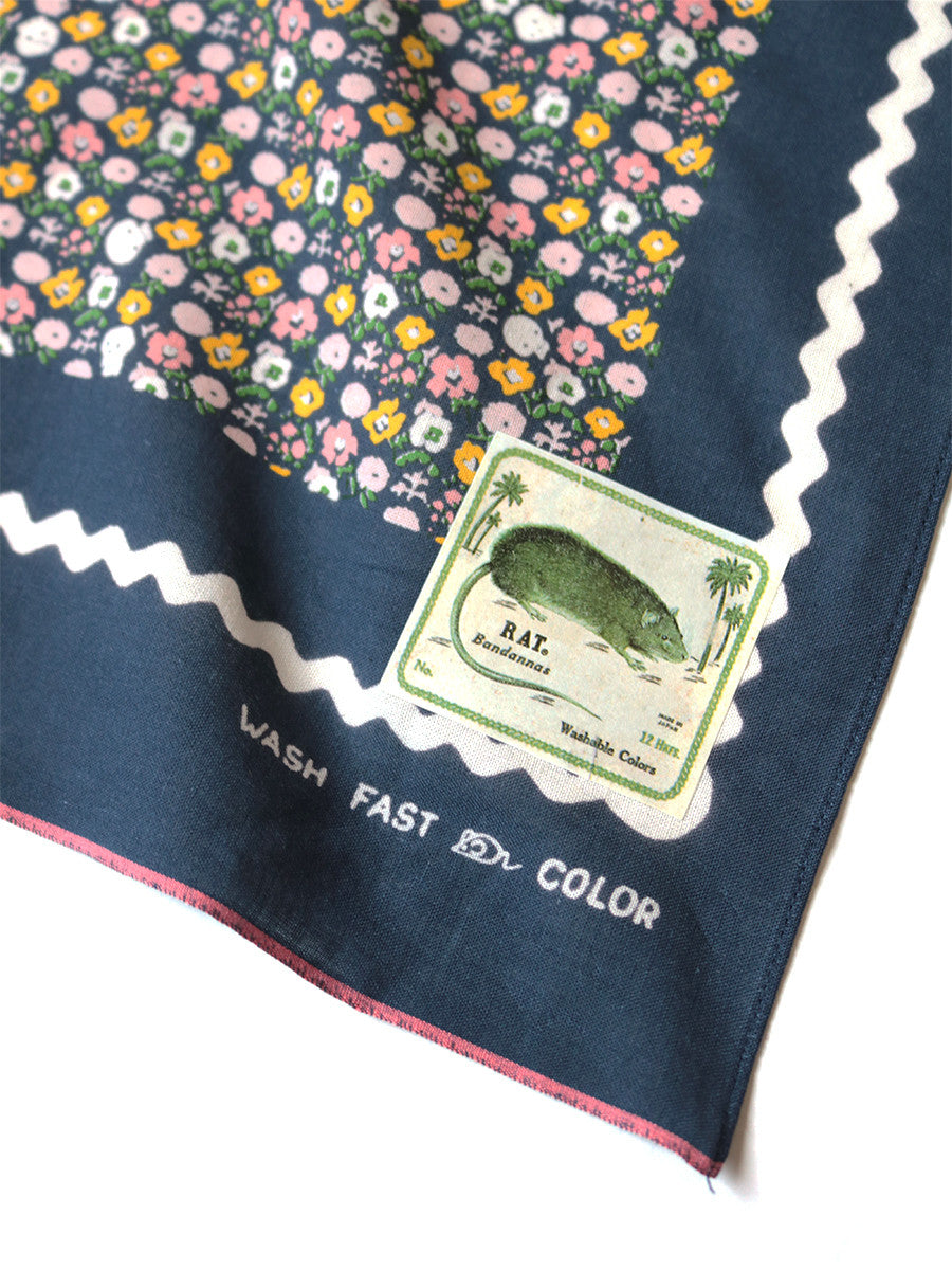 KAPITAL FASTCOLOR SELVEDGE BANDANNA (SKULL & FLOWER) 'NAVY'