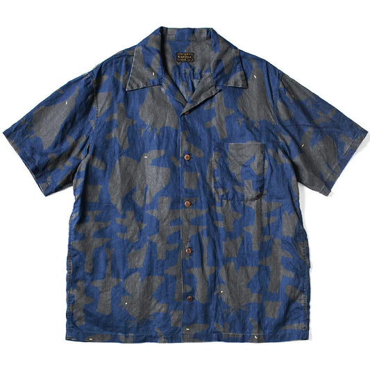 KAPITAL FRENCH CLOTH LINEN GUIDING LIGHT RAVEN-DYE ALOHA SHIRT