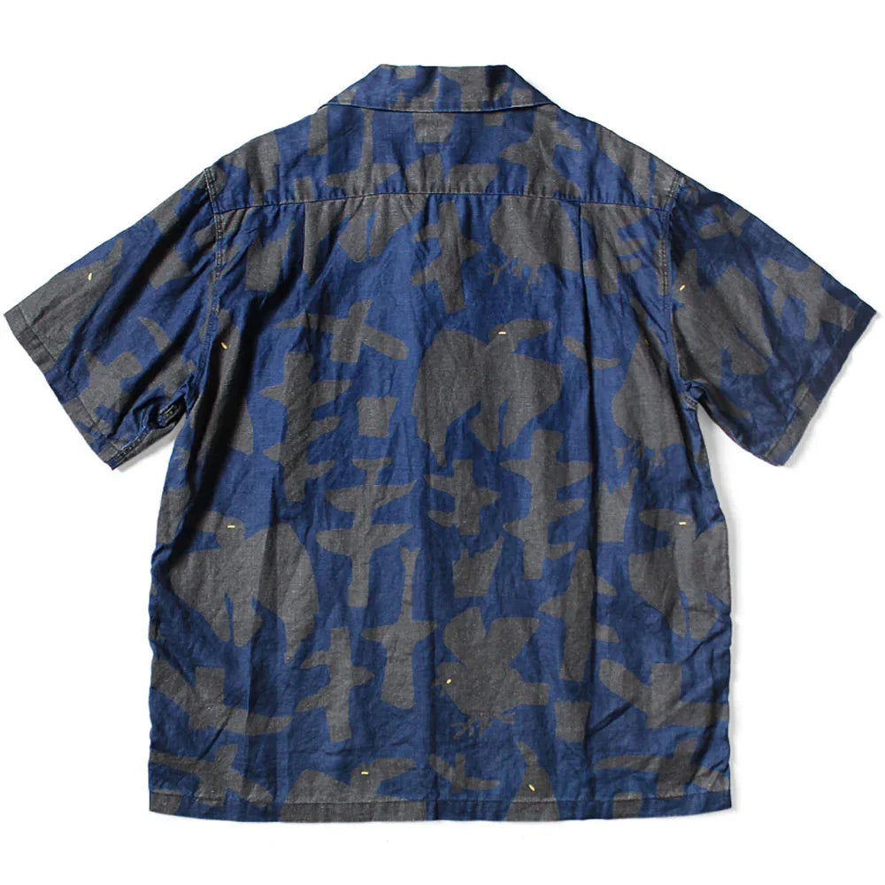 KAPITAL FRENCH CLOTH LINEN GUIDING LIGHT RAVEN-DYE ALOHA SHIRT