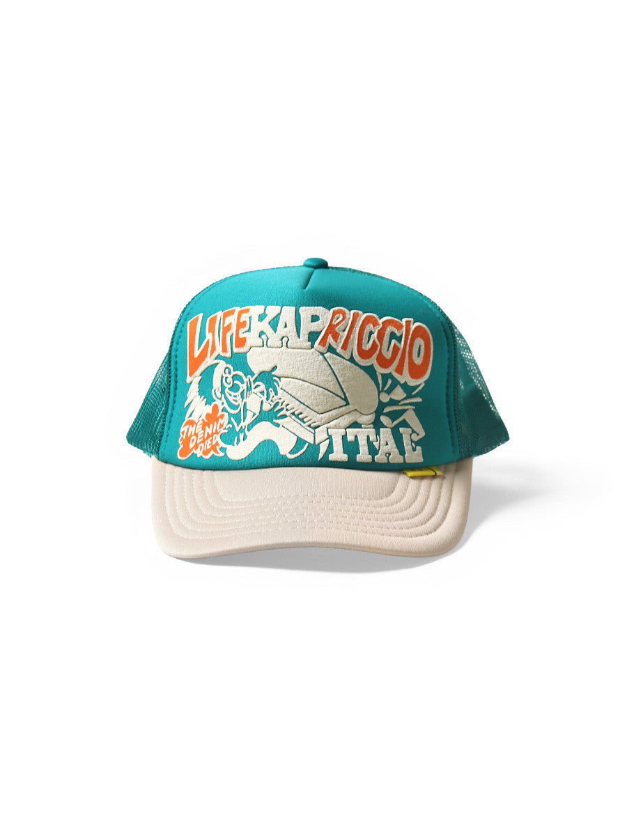 KAPITAL LIFE KAPRICCIO TRACK CAP 'TURQUOISE / ECRU'