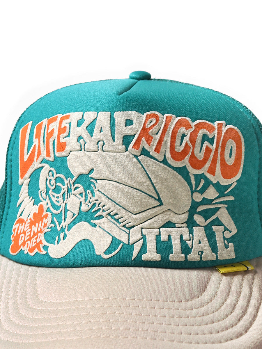 KAPITAL LIFE KAPRICCIO TRACK CAP 'TURQUOISE / ECRU'