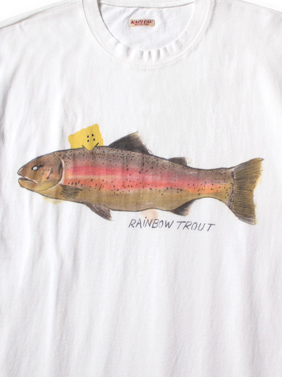 KAPITAL 20/-JERSEY CREW T (ONE TROUT PECKISH RAINBOWY) 'WHITE'