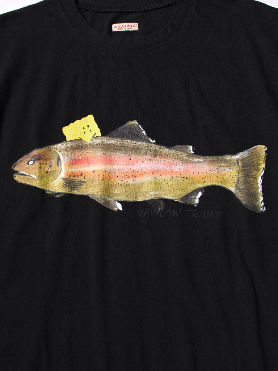 KAPITAL 20/-JERSEY CREW T (ONE TROUT PECKISH RAINBOWY) 'BLACK'