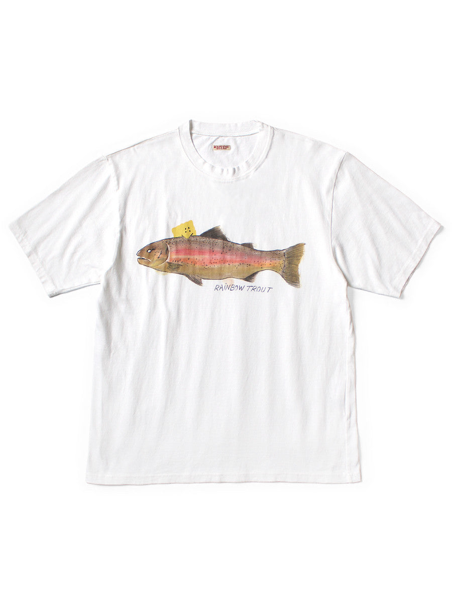 KAPITAL 20/-JERSEY CREW T (ONE TROUT PECKISH RAINBOWY) 'WHITE'