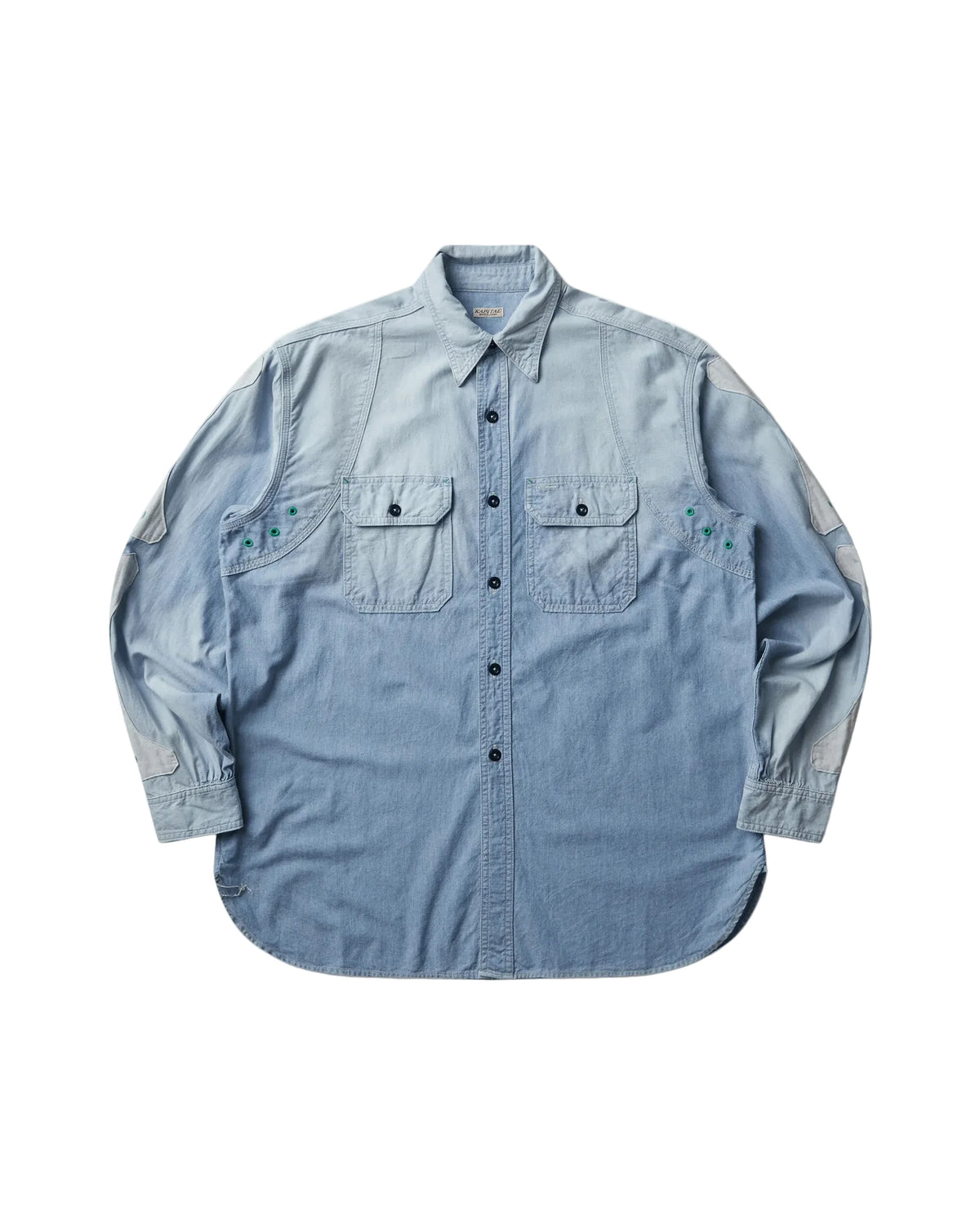 KAPITAL CHAMBRAY 2TONES BONE PATCH VENTILATOR WORKSHIRT 'SAX'