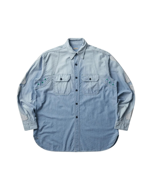 KAPITAL CHAMBRAY 2TONES BONE PATCH VENTILATOR WORKSHIRT 'SAX'