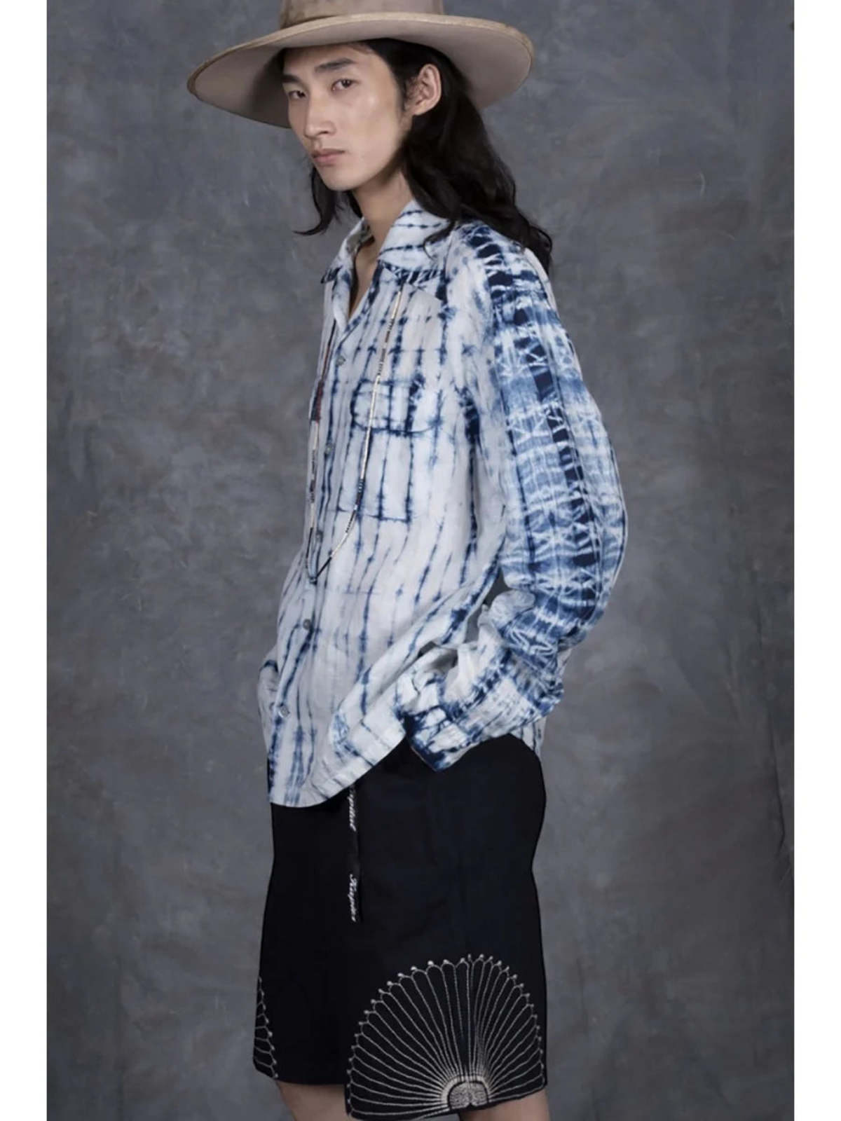 KAPITAL 10OZ IDGxIDG DENIM EASY SHORT PANTS (FUROSHIKI EMBROIDERY) 'INDIGO'