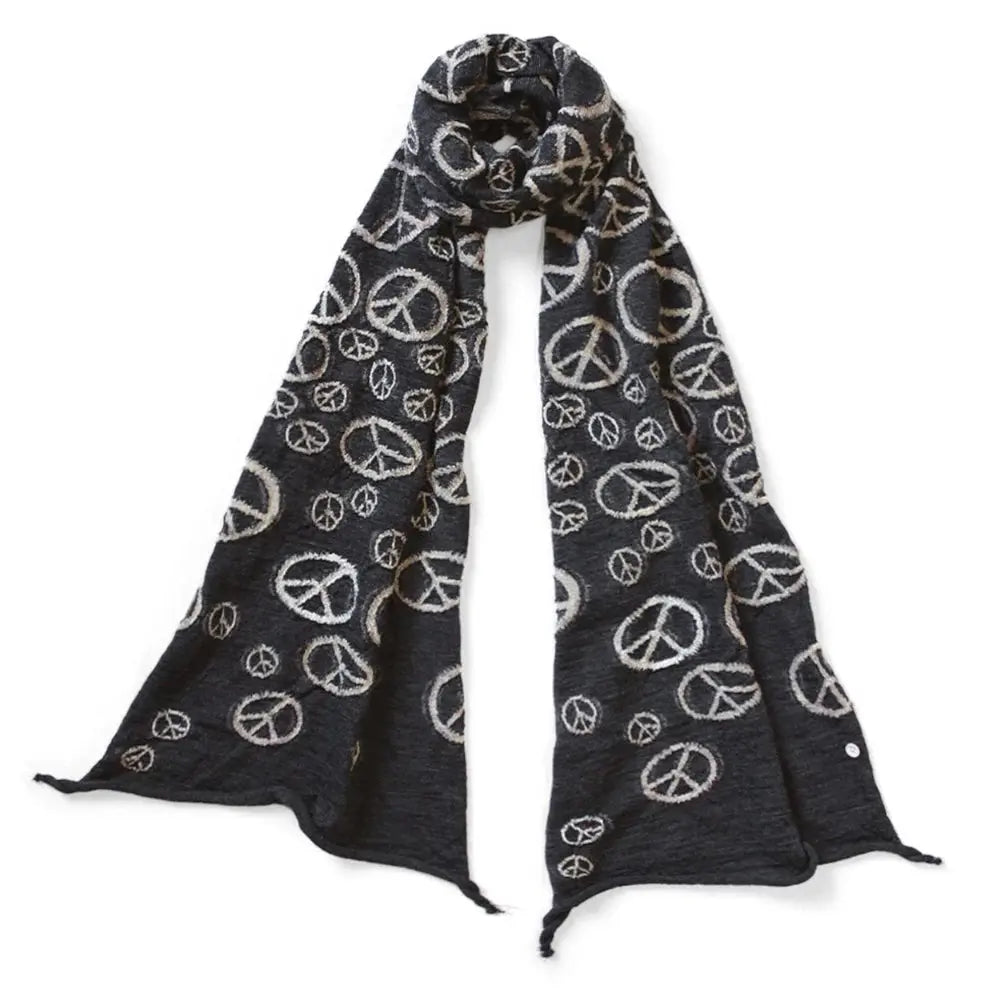 KAPITAL Fulling Wool HAPPY Scarf PEACE 'Black' Kapital