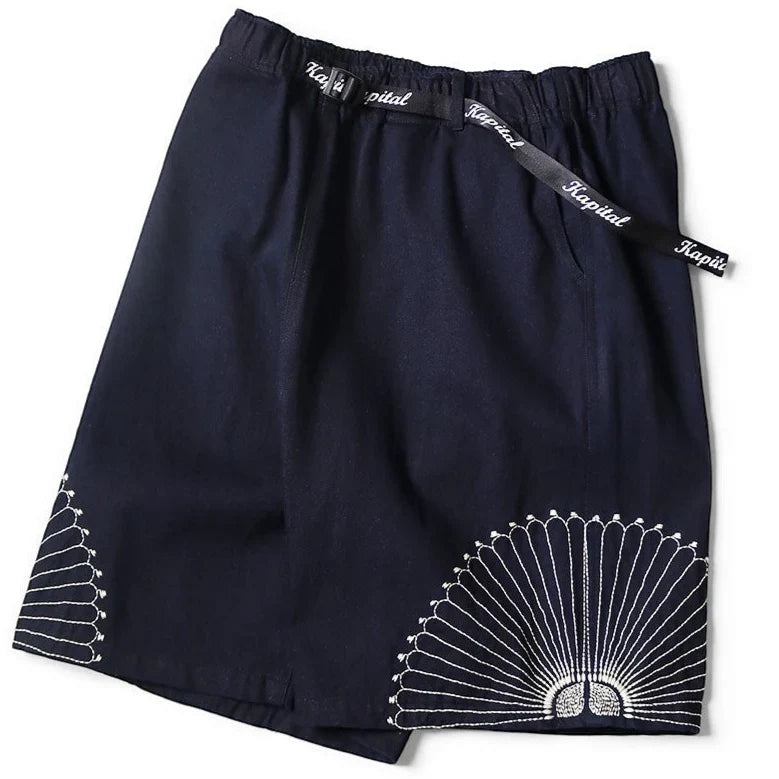 KAPITAL 10OZ IDGxIDG DENIM EASY SHORT PANTS (FUROSHIKI EMBROIDERY) 'INDIGO'