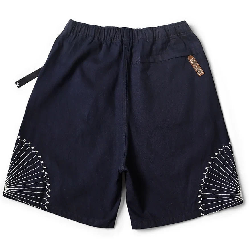 KAPITAL 10OZ IDGxIDG DENIM EASY SHORT PANTS (FUROSHIKI EMBROIDERY) 'INDIGO'