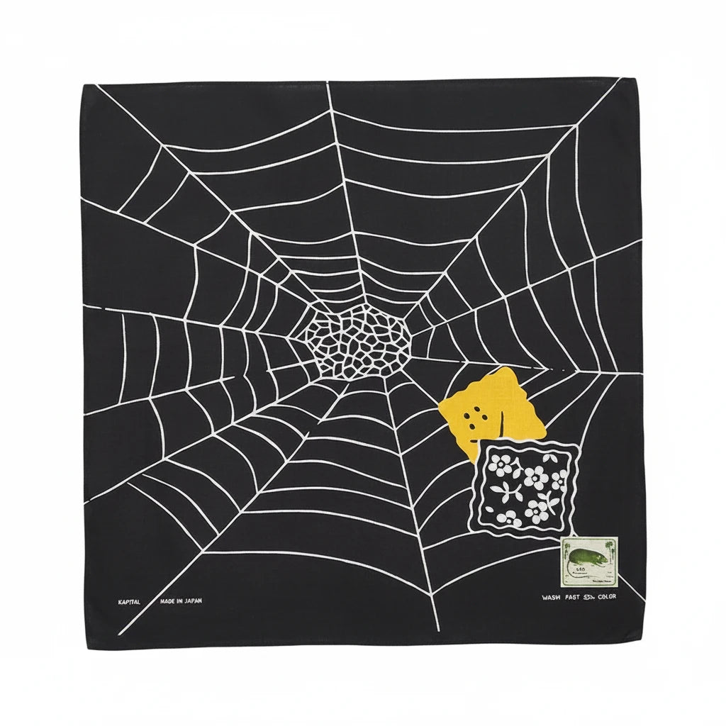 KAPITAL FASTCOLOR SELVEDGE BANDANNA (SPIDER PECKISH RAINBOWY) 'BLACK'