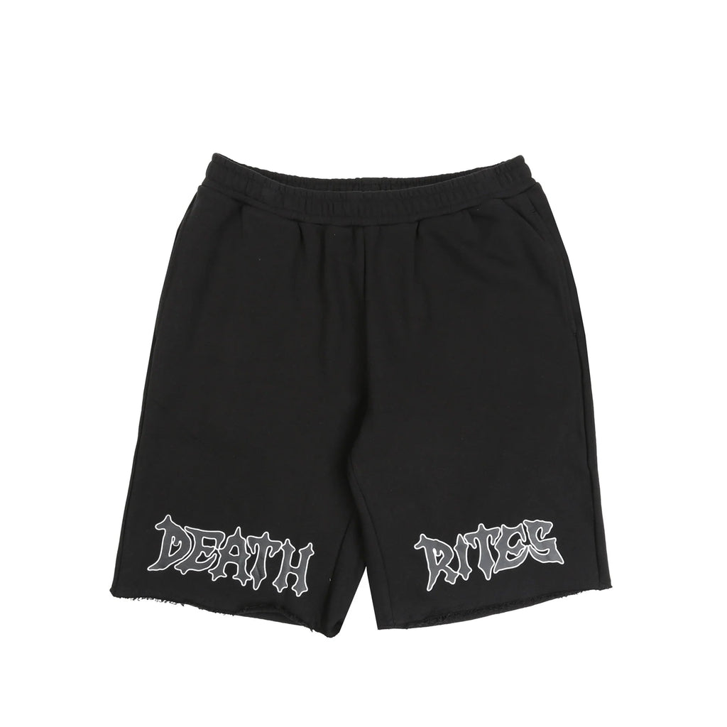 DEATH RITES SCRIPT CUT-OFF SWEAT SHORTS 'BLACK' - Antithesis Store