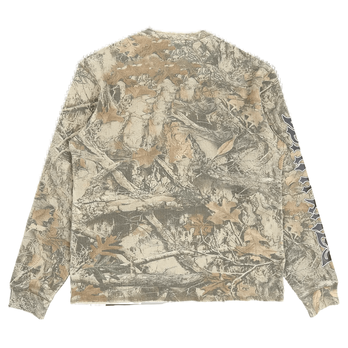 DEATH RITES SCRIPT SLEEVE WAFFLE KNIT CREWNECK 'TREE CAMO' - Antithesis Store