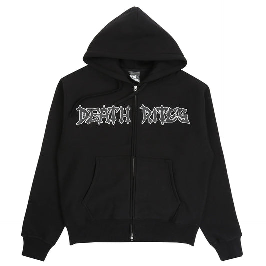 DEATH RITES SCRIPT ZIP HOODED SWEATER 'BLACK' - Antithesis Store