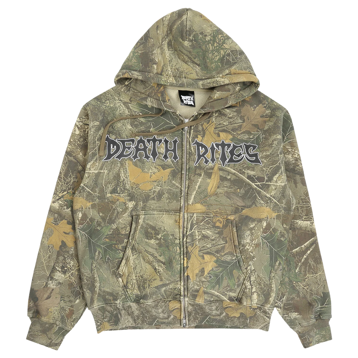 DEATH RITES SCRIPT ZIP HOODED SWEATER 'TREE CAMO'