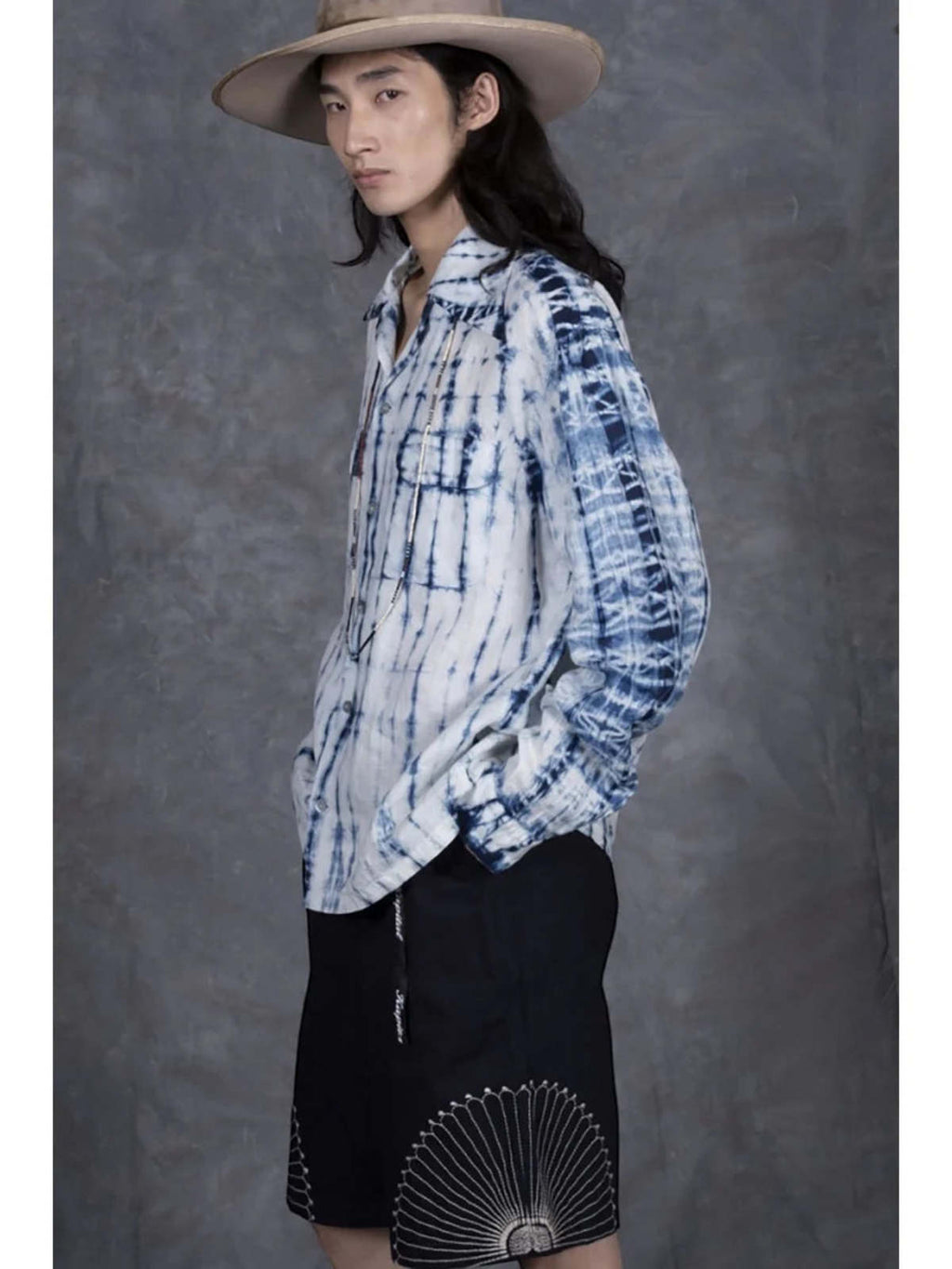 KAPITAL 10OZ IDGxIDG DENIM EASY SHORT PANTS (FUROSHIKI EMBROIDERY) 'INDIGO' - Antithesis Store