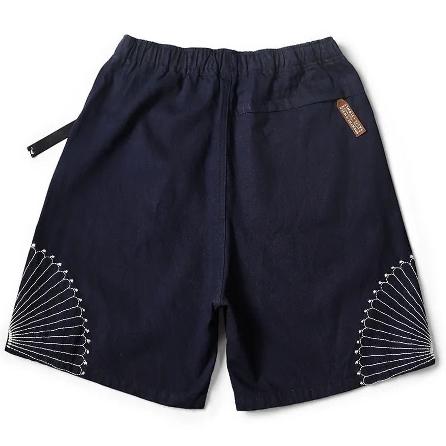 KAPITAL 10OZ IDGxIDG DENIM EASY SHORT PANTS (FUROSHIKI EMBROIDERY) 'INDIGO' - Antithesis Store