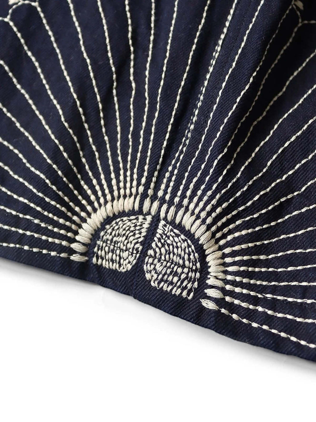 KAPITAL 10OZ IDGxIDG DENIM EASY SHORT PANTS (FUROSHIKI EMBROIDERY) 'INDIGO' - Antithesis Store
