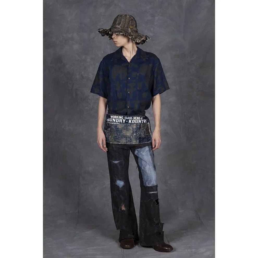 KAPITAL 12OZ MAGPIE DENIM RADIO TULIP HAT 'BLACK BLACK' - Antithesis Store