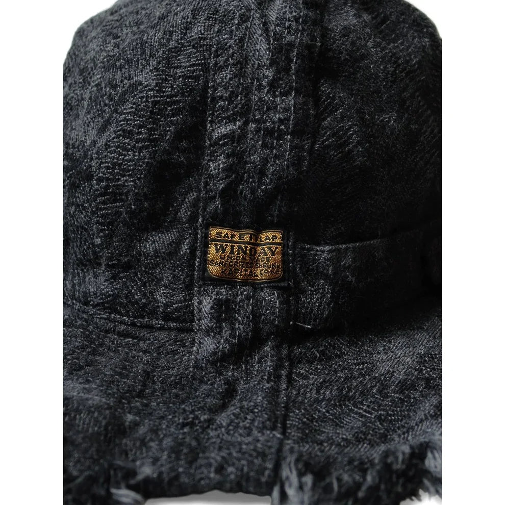KAPITAL 12OZ MAGPIE DENIM RADIO TULIP HAT 'BLACK BLACK'