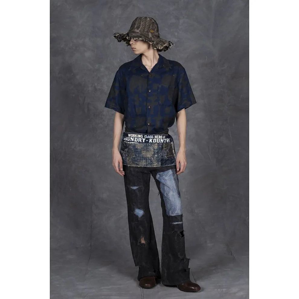 KAPITAL 12OZ MAGPIE DENIM RADIO TULIP HAT 'BLACK BLACK'