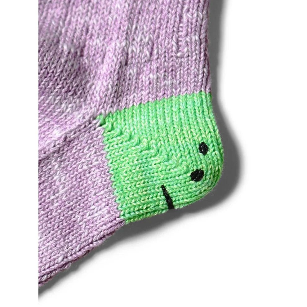 KAPITAL 60 YARNS IVY RAINBOWY HAPPY HEEL-HOLD SOCKS 'PURPLExGREEN' - Antithesis Store