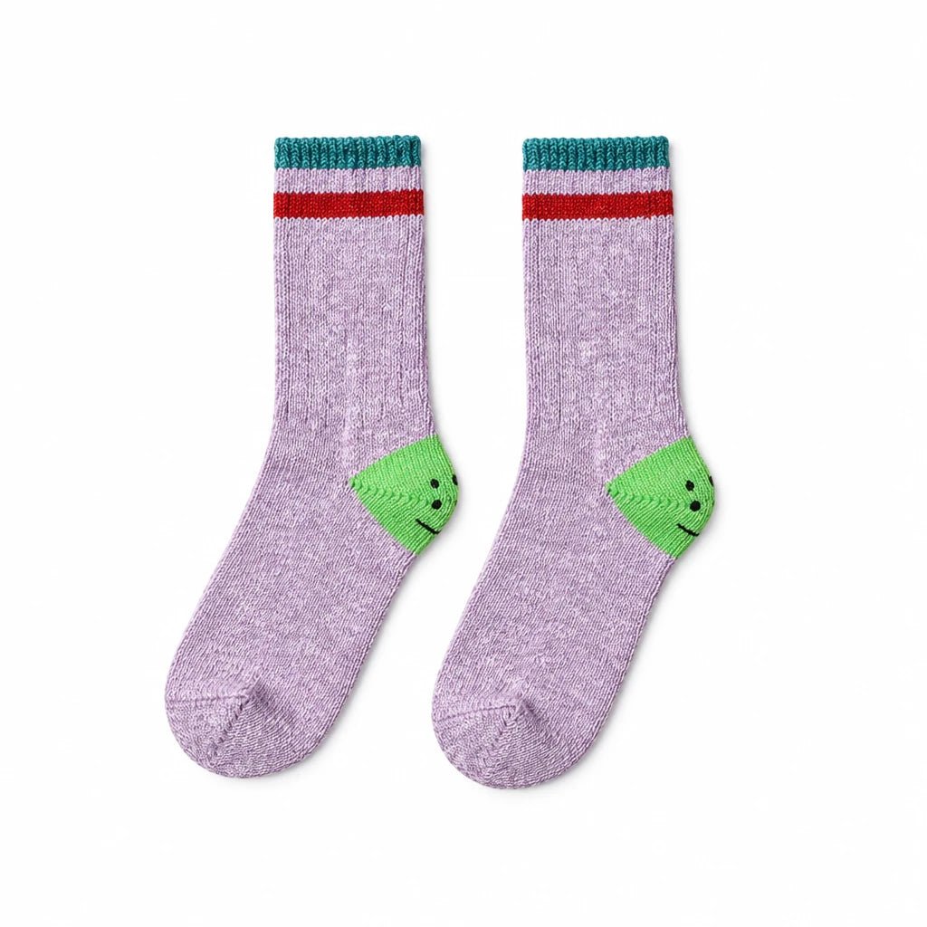 KAPITAL 60 YARNS IVY RAINBOWY HAPPY HEEL-HOLD SOCKS 'PURPLExGREEN' - Antithesis Store