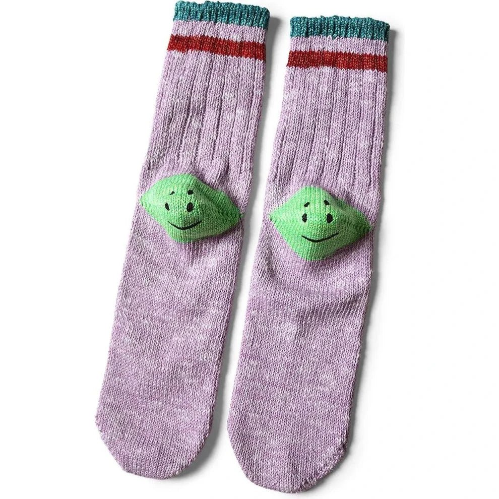 KAPITAL 60 YARNS IVY RAINBOWY HAPPY HEEL-HOLD SOCKS 'PURPLExGREEN' - Antithesis Store