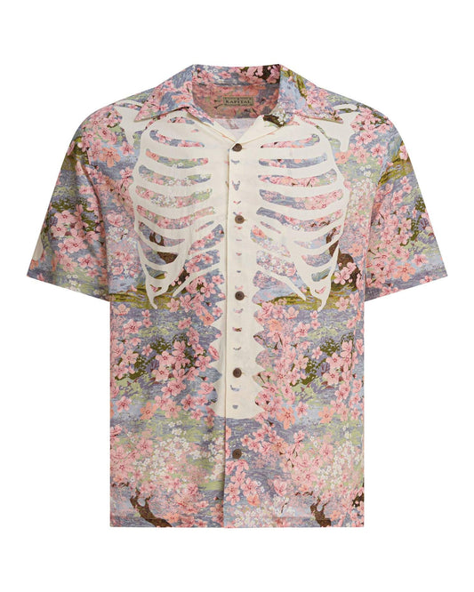 KAPITAL RAYON SAKURA-BONE ALOHA SHIRT 'SAX'