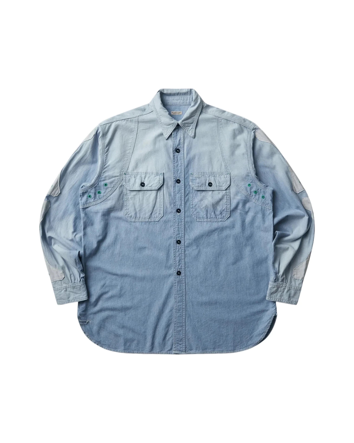 KAPITAL CHAMBRAY 2TONES BONE PATCH VENTILATOR WORKSHIRT 'SAX' - Antithesis Store