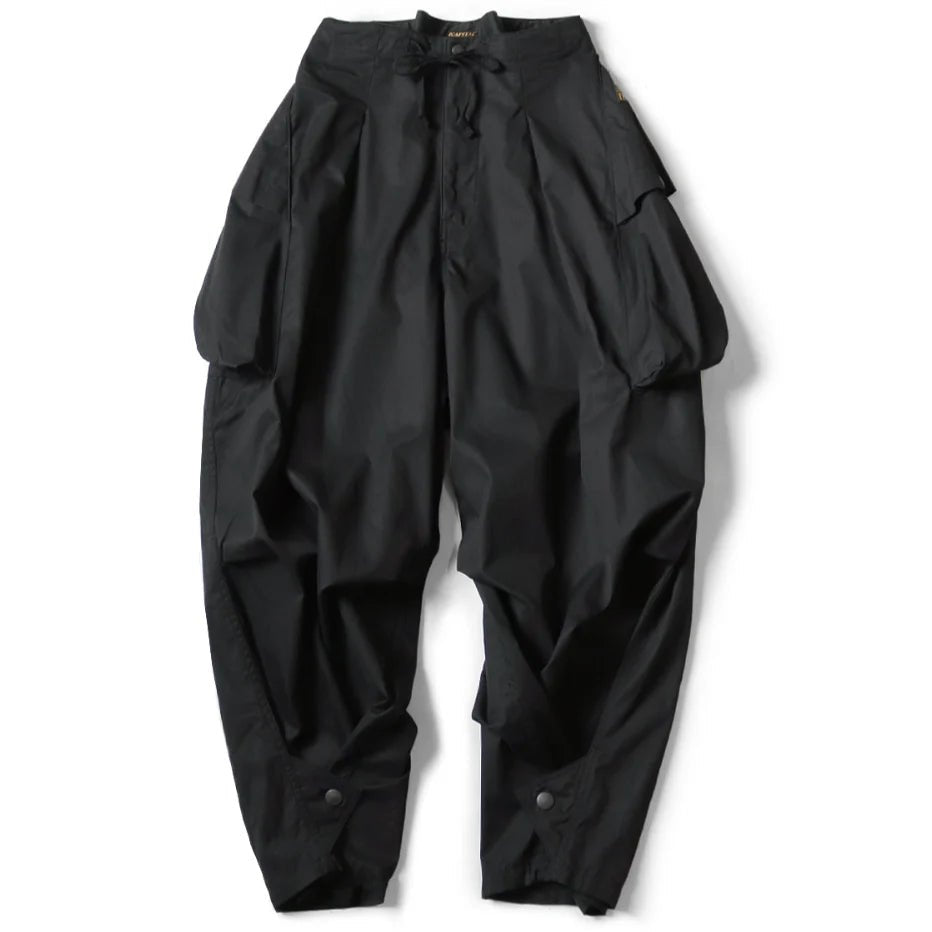 KAPITAL COMBED GABERGINE AOZAI CARGO PANTS 'BLACK' - Antithesis Store