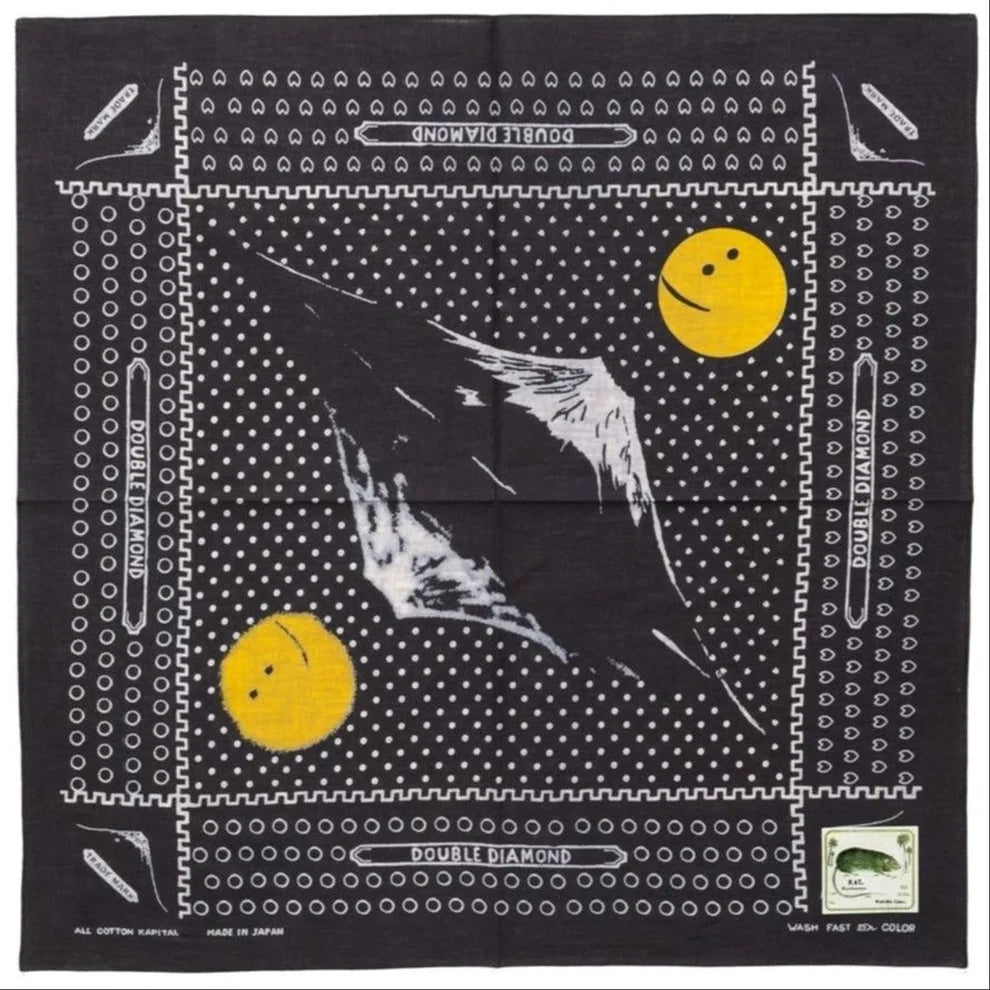KAPITAL FASTCOLOR SELVEDGE BANDANNA (MIRRORED FUJI PROFILE RAINBOWY) 'BLACK'