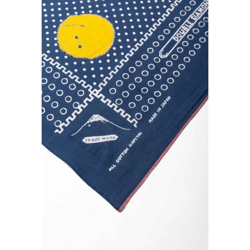 KAPITAL FASTCOLOR SELVEDGE BANDANNA (MIRRORED FUJI PROFILE RAINBOWY) 'NAVY'