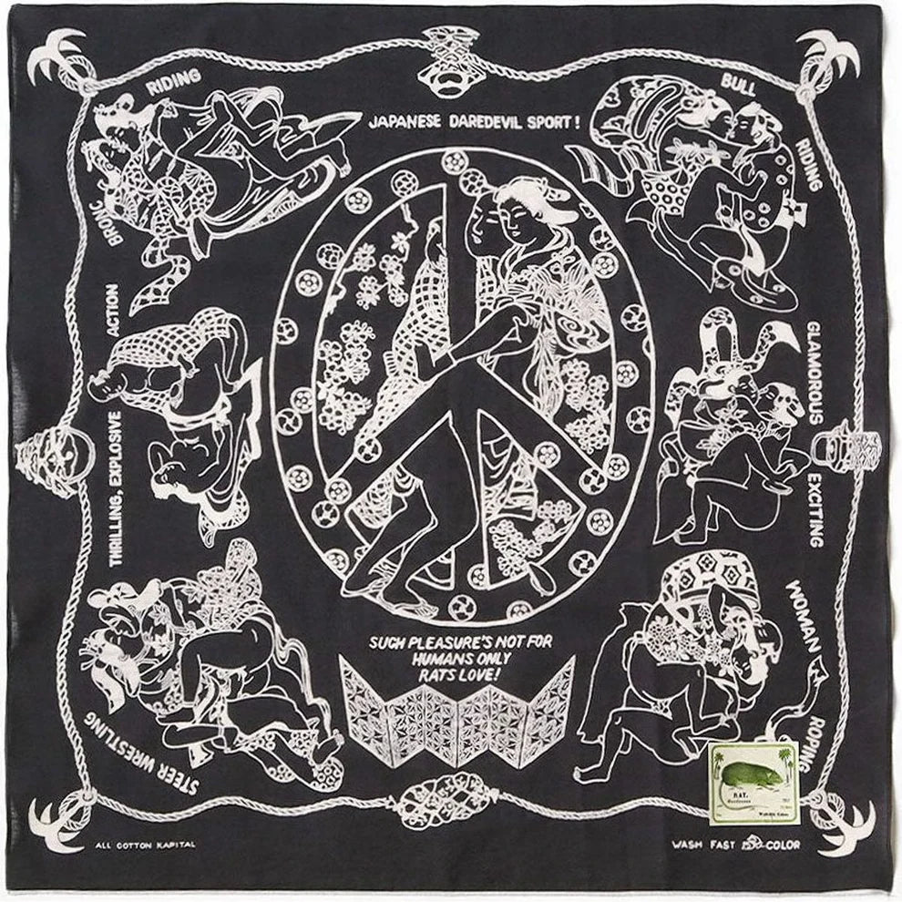 KAPITAL FASTCOLOR SELVEDGE BANDANA (YOBAI) 'BLACK'